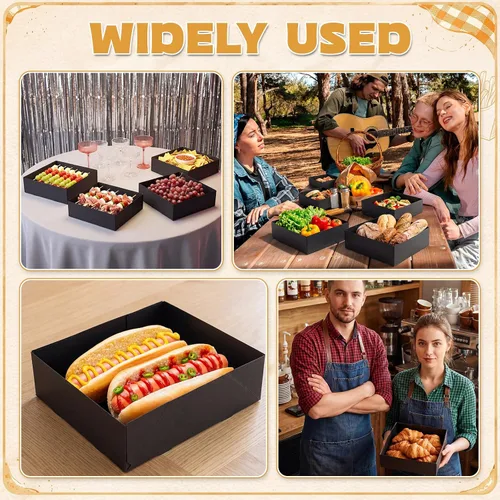 Miniatura 5 de Mimorou 50 Pack Kraft Paper Food Trays, 7.9" x 7.9" x 2.4", Large 4 Corner Pop up Cardboard Snack Trays for Movie Night, Disposable Foldable Food