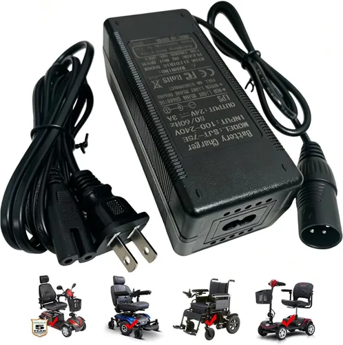 [Ajuste verificado] Cargador rápido de 24 voltios y 3 amperios de 3 pines para Pride Go Go Elite Traveler, para Drive Medical, Ezip, Jazzy Power