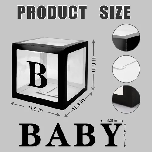Miniatura 2 de CJT Cajas de bebé con letras para baby shower, cajas de bloque transparentes para decoración de baby shower, caja de globo transparente para fiesta