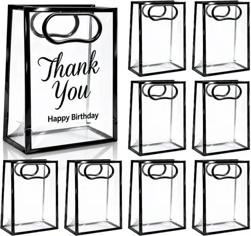 SHIPKEY Bolsas de regalo transparentes de 9.4 x 5.9 x 3.1 pulgadas, pequeña bolsa de regalos para cumpleaños, boda, fiesta, bolsa de regalos con