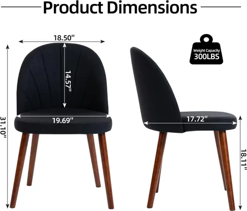 Miniatura 2 de Juego de 6 sillas de comedor de tela, sillas de comedor modernas tapizadas de mediados de siglo, silla decorativa sin brazos con patas de madera