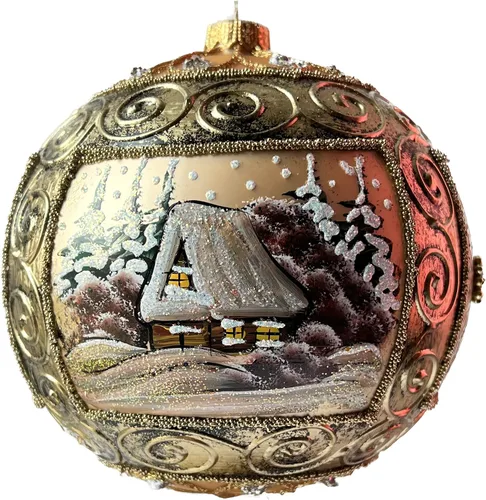 Miniatura 47 de Adorno navideño de capilla azul con soporte, bola de vidrio soplado polaco pintada a mano, bola extra grande de 8 pulgadas/200mm, adorno de fe eterna