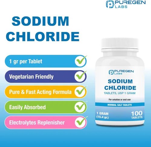 Miniatura 3 de Puregen Labs - Tabletas de cloruro de sodio de 1 gm (1000 mg), USP (0.54 oz.) Paquete de 3 – 300 tabletas en total Tabletas de sal normal