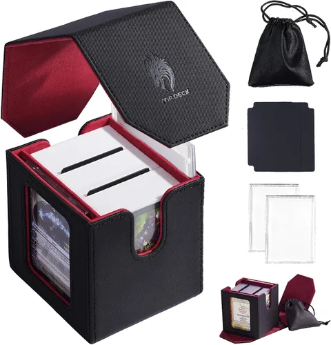 Miniatura 8 de MTG Caja de Mazo para Commander Display, Estuche de Mazo de Cartas que Cabe 100 Cartas con Doble Funda, Caja de Almacenamiento de Cuero Magic Negro