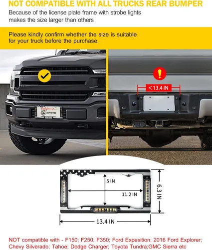 Miniatura 5 de Xprite Luz estroboscópica de matrícula de 36 LED, luces estroboscópicas delanteras/traseras con bandera de EE. UU., 22 modos de parpadeo, luz