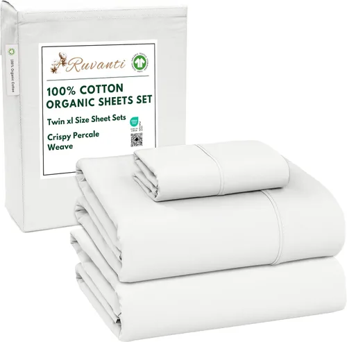 Miniatura 56 de RUVANTI Juego de sábanas de algodón orgánico 100% tamaño completo, tejido de percal, certificado GOTS, juego de 4 piezas, bolsillo profundo de 15