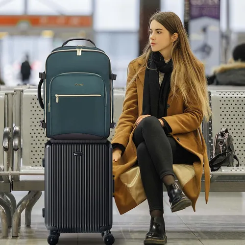 Miniatura 9 de LOVEVOOK Mochila de viaje grande de 40L para mujeres y hombres, mochila de mano aprobada por aerolíneas, Verde-negro, Mochila de viaje