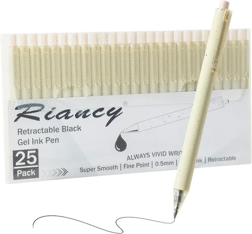 Miniatura 14 de Paquete de 12 bolígrafos de gel color beige crema, bonitos bolígrafos retráctiles estéticos de tinta negra neutra, punta fina de 0.020 in, secado