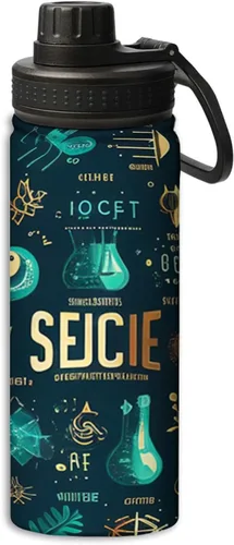 Conjunto de botella de agua deportiva a prueba de fugas con símbolos de ciencia, 18 onzas, botellas de agua aisladas para bicicletas, fitness, yoga,