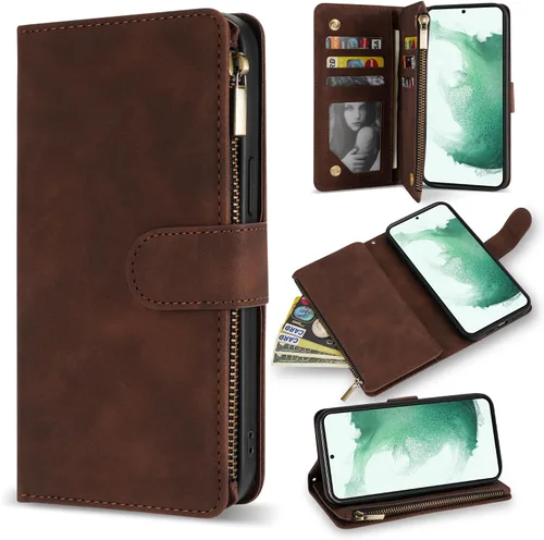 Miniatura 26 de ZZXX Funda para Samsung Galaxy S22 Plus con ranura para tarjeta, piel sintética suave de alta calidad, con cremallera, con correa para la muñeca