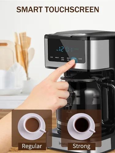 Miniatura 6 de Ihomekee Cafetera, Cafetera de Goteo Programable de 12 Tazas, Máquina de Café de Goteo Regular y Fuerte con Función de Café Helado para Hogar