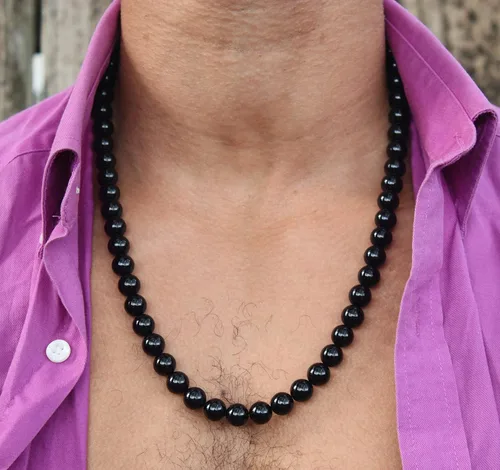 Miniatura 17 de Handmade Black Onyx Crystal Mens Necklace - Grounding Genuine Gemstone Beaded Mala Willpower, Protection, Prosperity Black Choker - Jewelry Gift