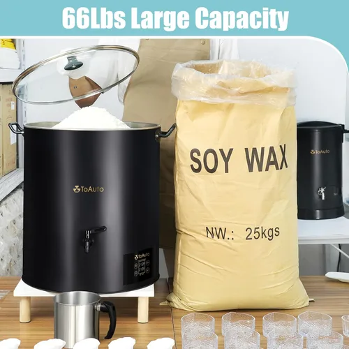 Miniatura 4 de TOAUTO Derretidor de cera digital comercial de 60 libras, máquina de fabricación de velas eléctrica extra grande de 30 L para control de temperatura