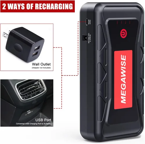 Miniatura 5 de MEGAWISE 2500A Peak 21800mAh - Batería de arranque portátil para coche (hasta 8.0L Gas/6.5L motores diésel) 12V Paquete de alimentación portátil