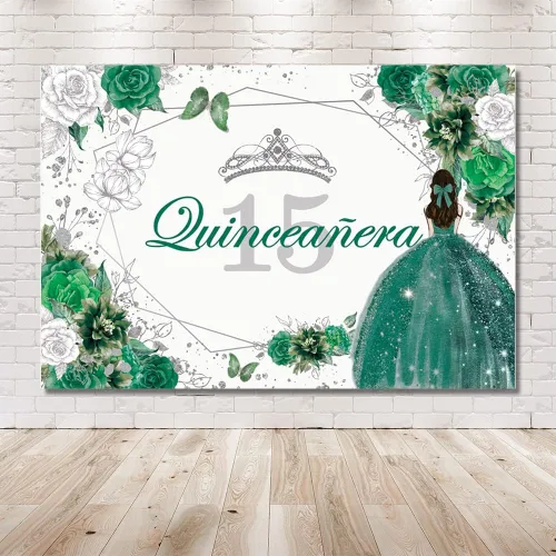 Miniatura 6 de MEHOFOND Telón de fondo de quinceañera con 15 letras para fiesta de niñas de 15 años con texto en inglés «Sweet 15 Quince años», fondo floral azul