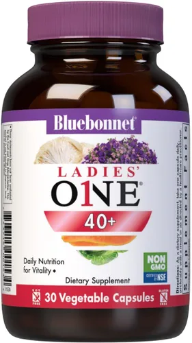 Bluebonnet Nutrition Ladies' ONE 40+ Whole Food-Bed Multiple, Multivitamínico para mujeres de 40 años, sin soja, sin OMG, sin gluten, 30 cápsulas