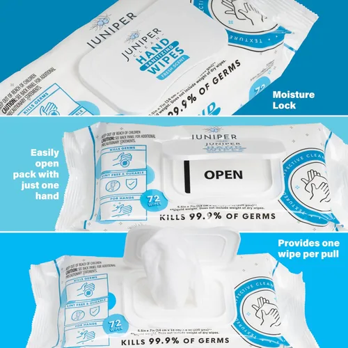 Miniatura 4 de Juniper CLEAN Toallitas desinfectantes para manos, 432 unidades de flujo suave (paquete de 6)