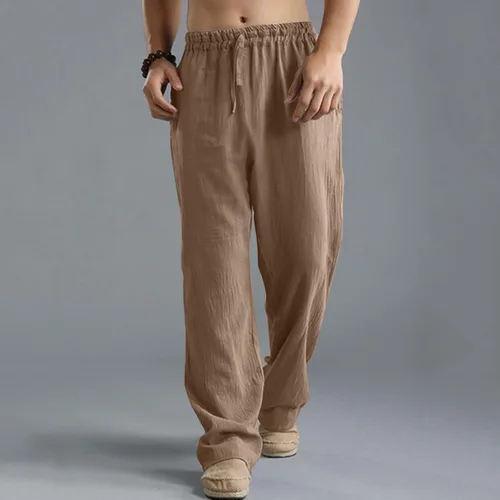 Miniatura 2 de Shiyingl Men's Sweatpants Casual Loose Fit Wide Leg Linen Pants Comfy Stretch Tech Pant Full Length Trouser with Drawstring