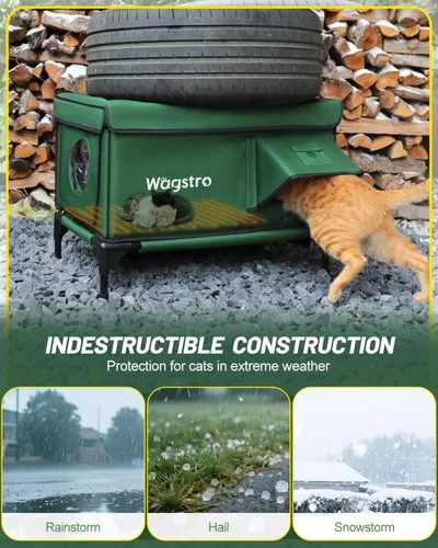 Miniatura 3 de Casa Calefaccionada para Gatos de Exterior, Casa Aislada Resistente a la Intemperie para Gatos de Exterior con Aleros Impermeables y Puerta de Verde