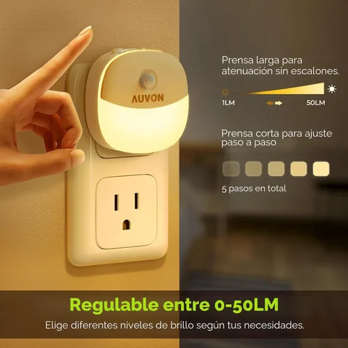 Miniatura 4 de AUVON Luz nocturna enchufable con sensor de movimiento y sensor de atardecer a amanecer, mini luz nocturna LED blanca cálida con brillo ajustable