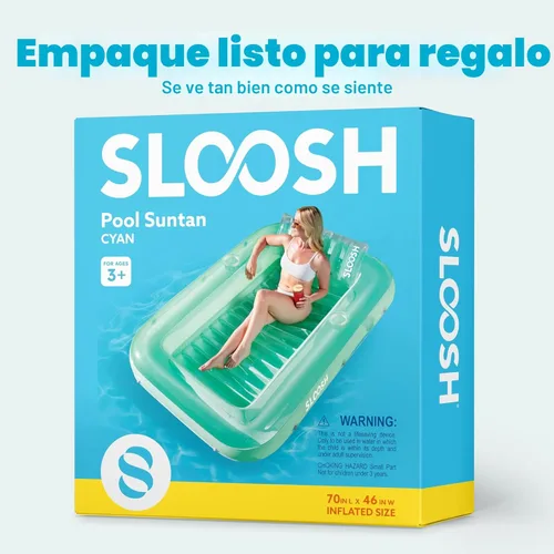 Miniatura 9 de SLOOSH Flotador inflable, camastro para adultos, con almohada, 178 x 117 cm, 4 en 1: balsa-tina bronceadora, camastro para tomar el sol, fiestas Cian