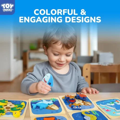 Miniatura 7 de TOY Life - Rompecabezas de madera para niños pequeños de 2 a 4 años, rompecabezas de animales marinos para niños pequeños de 1 a 3 años