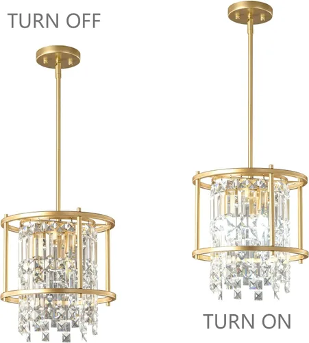 Miniatura 7 de LMQNINE Candelabro Moderno para Vestíbulo, Candelabro de Cristal Dorado Lámpara Colgante de Entrada, Candelabros Redondos de Altura Ajustable