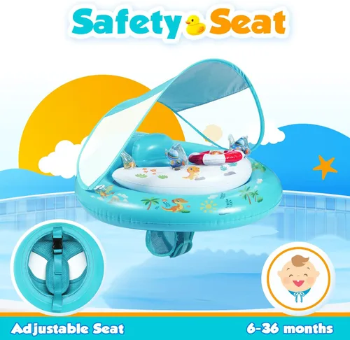 Miniatura 4 de Flotador de piscina para bebé con dosel de protección solar UPF50+, flotadores inflables para piscina de niños con consola de juego para bebé de 6 a