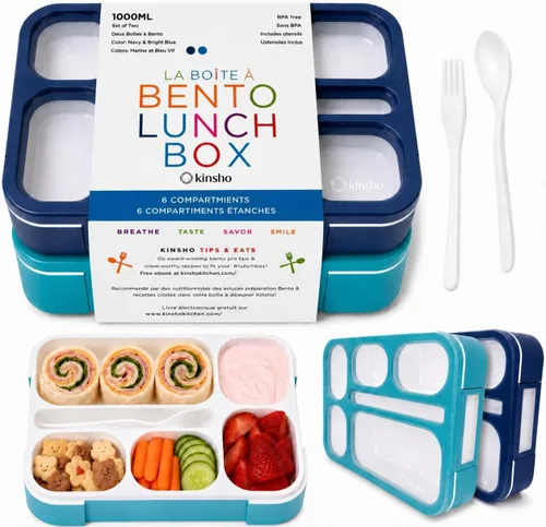 Miniatura 13 de Bento - Juego de Lonchera para almuerzo o refrigerio, a prueba de fugas, con recipientes, para niños y adultos, libre de BPA, apto para microondas