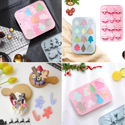 Miniatura 3 de Paquete de 3 moldes de silicona para hornear navideños, moldes de silicona navideños con forma de árbol de Navidad, moldes para jabón y dulces