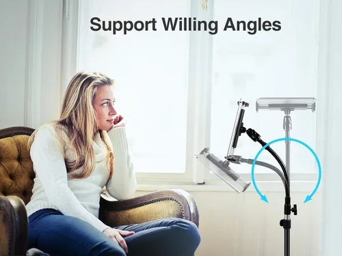 Miniatura 5 de elitehood Soporte de trípode de metal para iPad y soporte ajustable de 72 pulgadas con cuello de cisne para tableta, soporte de piso de aluminio