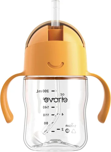 Evorie Tritan - Vaso para beber con popote con peso con asas para bebés y niños pequeños, botella de agua a prueba de derrames con popote para 6
