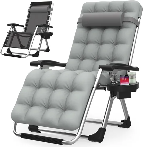 Suteck Silla de Gravedad Cero, Silla de Camping Reclinable con Cojín Removible, Bloqueo Mejorado y Portavasos, Sillas Reclinables de Patio Plegables