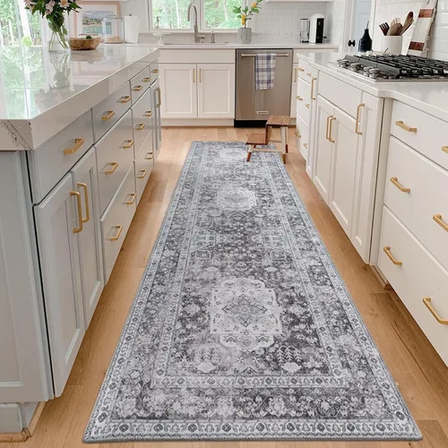 DECOMALL Alfombra de pasillo para pasillo de cocina, alfombras largas lavables gris, alfombra plegable bohemia vintage para entrada de entrada, 2