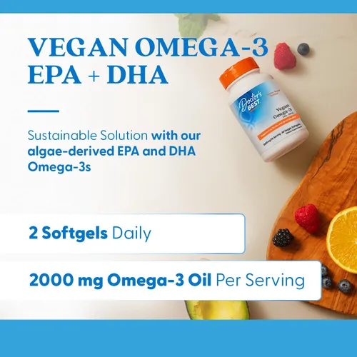 Miniatura 4 de Doctors Best Vegan Omega-3 EPA + DHA de algas - Suplemento vegano de Omega 3 a base de plantas para mujeres y hombres, apoya la memoria, el cerebro