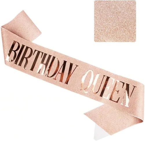 Luwigs Banda de cumpleaños Queen para regalo de cumpleaños de oro rosa, banda con purpurina, accesorios de fiesta para niñas y mujeres, un paquete
