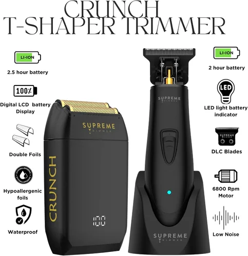 Miniatura 2 de Supreme Trimmer 2-en-1 T-Shaper Recortadora y Afeitadora de Espuma Crunch STF602 Afeitadora Eléctrica y Recortadora de Barba ST5206 DLC para Negro