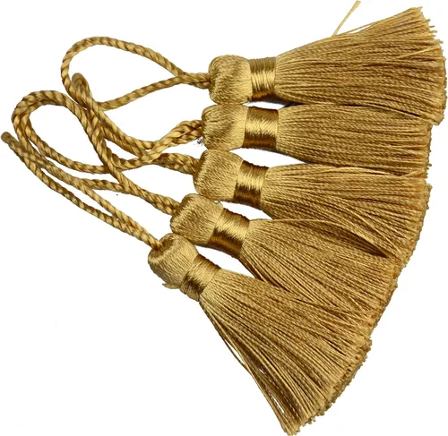 Miniatura 19 de Makhry 20 mini borlas de hilo sedoso hechas a mano de 4.3 pulgadas con lazo de cordón de 2 pulgadas y pequeño nudo chino para aretes, recuerdo