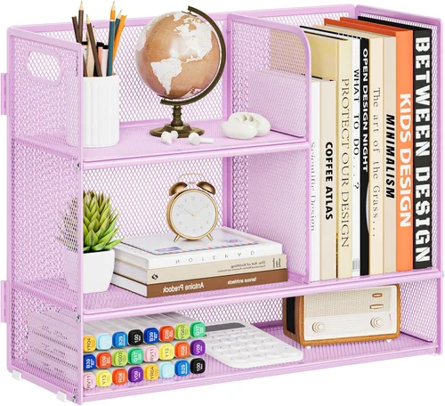 Miniatura 8 de Marbrasse Organizador de Estante de Escritorio de 3 Niveles con Asa, Soporte de Libros de Escritorio para Archivos, Organizador de Estante
