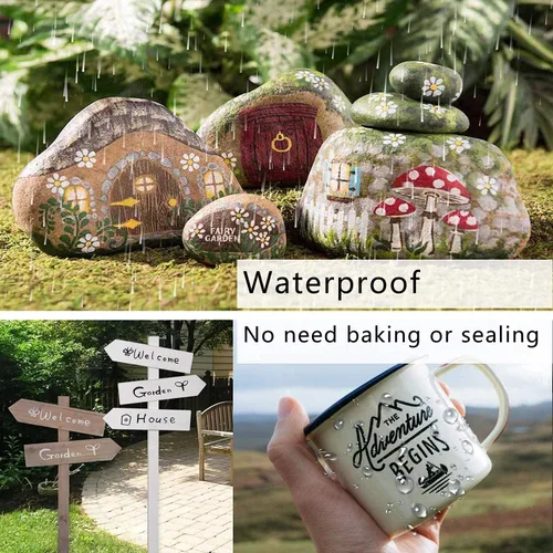 Miniatura 6 de Marcadores de pintura amarillos, paquete de 12 bolígrafos impermeables a base de aceite, de secado rápido y permanente, marcadores para pintura