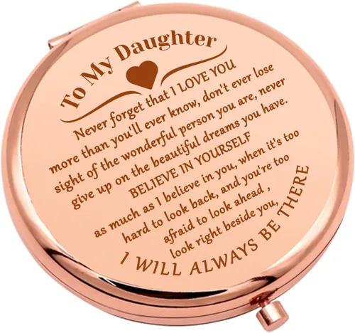 Regalo para hija de mamá, regalo de cumpleaños inspirador para hija, espejo compacto para hijastra, regalos de graduación para hija, espejo de
