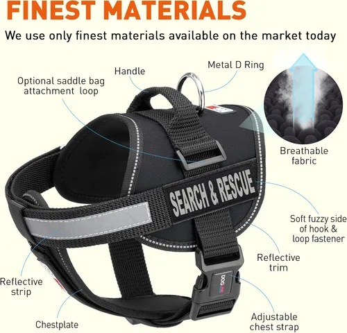 Miniatura 2 de Dogline Unimax - Arnés multiusos para perros y 2 parches extraíbles de búsqueda y rescate, pequeño, color negro