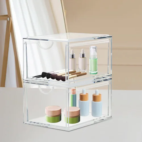 Miniatura 2 de CECOLIC Paquete de 2 cajones organizadores de cosméticos apilables, caja organizadora de maquillaje de acrílico transparente, contenedores