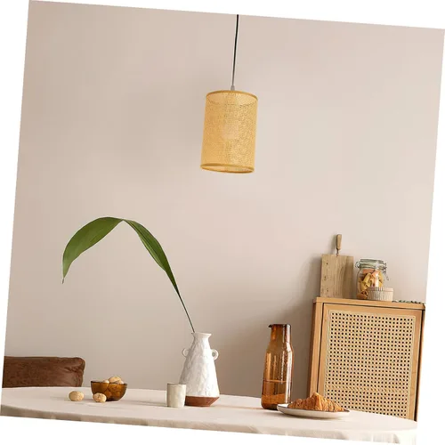 Miniatura 4 de OSALADI Pantallas de lámpara para lámparas de mesa, pantalla de ratán tejida blanca, pantalla de tambor fácil de instalar