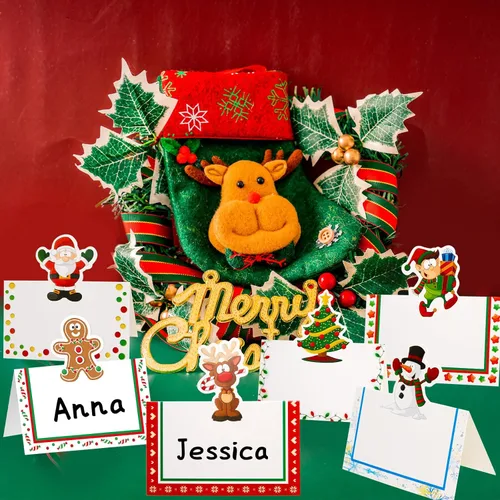 Miniatura 5 de Tarjetas de lugar de Navidad de Fancy Land para decoración de mesa navideña, 36 piezas de tarjetas de nombre de mesa