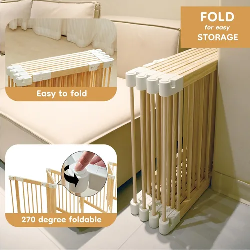 Miniatura 6 de Corralito para bebés, corralito para bebés y niños pequeños, patio de juegos plegable de madera con puerta, centro de actividades ajustable