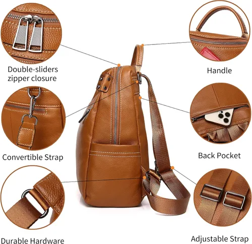 Miniatura 4 de Bolso mochila de cuero genuino para mujer 8179, naranja marrón, Classic