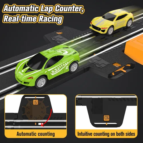 Miniatura 2 de Juegos de pista de carreras de coches de ranura para niños, pista de carreras de coche con batería o eléctrico con 4 coches de ranura de alta
