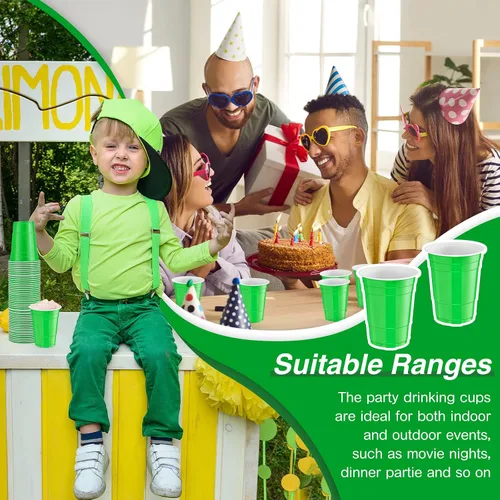 Miniatura 6 de Lounsweer 100 vasos desechables de graduación de 16 onzas para fiesta, vasos de plástico resistentes para agua potable, para cumpleaños, baby Verde