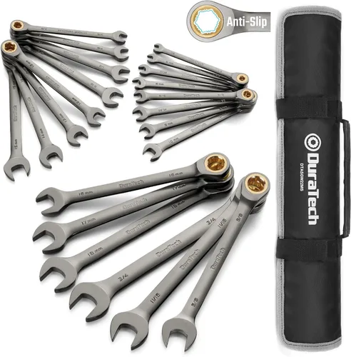 Miniatura 9 de DURATECH - Juego de 22 llaves inglesas ajustables combinadas, SAE y métricas, 1/4" a 3/4" y 6 a 18 mm, de acero al cromo vanadio, con bolsa